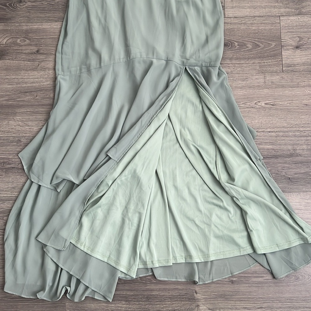 Lulus Tier Elegance Tiered Maxi Dress Large Sage Green Chiffon Long Sleeve *FLAW - Picture 7 of 12